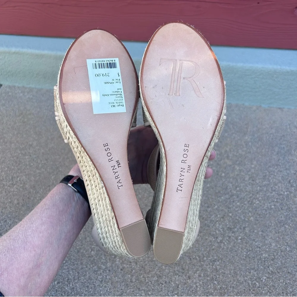 NEW $219~TARYN ROSE~KRISSY Linen/Leather Espadrille Platform Wedge Sandals~7/7.5